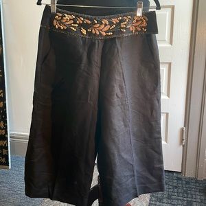 Linen blend & embroidered w/beads. Wide leg Peddle pusher type pants